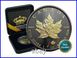 2025 1oz Silver Canada Canada Maple Leaf 24kt Gold Black Empire 500 #219