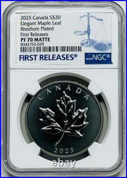 2025 $20 Canada Rhodium Silver Proof Ngc Pf70 Elegant Maple Leaf First Releases