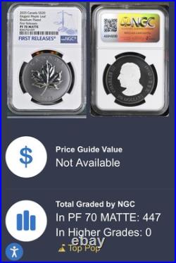 2025 $20 Canada Rhodium Silver Proof Ngc Pf70 Elegant Maple Leaf First Releases