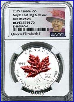 2025 $5 1 Oz Silver Canada 60th Maple Leaf Flag Ngc Pf70 Queen Elizabeth Fr