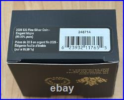 2025 Canada Elegant Silver Maple Leaf with Black Rhodium 1 oz Silver NEW IN STOCK