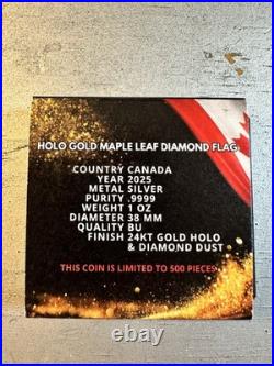 2025 Canada Maple 1 oz Silver Holo Gold Gilded & Diamond Dusted Flag