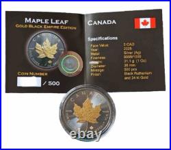 2025 Canada Maple Leaf Black Empire/Gold Gilded 1oz Silver