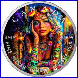 2025 Canada Maple Leaf Tattoo Girls Monday 1 oz Silver Colorized Coin