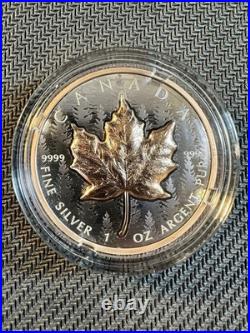 2025 Canada Maple Pulsating Rose Gold Gild 1 oz Silver with Box and COA