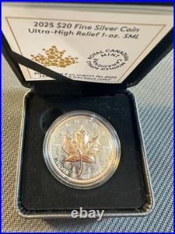 2025 Canada Maple Pulsating Rose Gold Gild 1 oz Silver with Box and COA