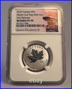 2025 Canada Silver Maple Leaf NGC PF70 Reverse Proof 1/4 oz Coin Queen's Label