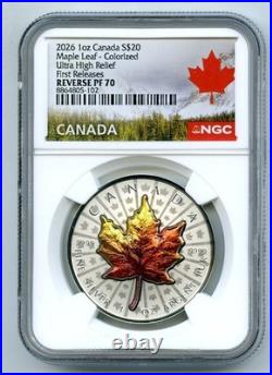 2026 $20 Canada Silver Rev Proof Maple Leaf Uhr VIVID Ngc Pf70 First Releases