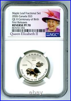 2026 $3 1/4 Oz Silver Canada Qeii Centenary Maple Leaf Ngc Pf70 Reverse Proof Fr