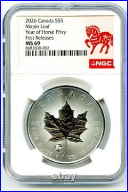 2026 $5 Canada 1oz Silver Ngc Ms69 Year Of Horse Privy Maple Leaf First Releases