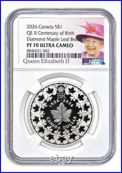 2026 Canada Silver QEII Centenary of Birth Diamond Maple Leaf Proof NGC PF70