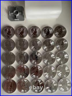 25 X 1oz Canadian Maple Leaf. 9999 Silver Bullion Coin 2016 BU 1 oz Canada Tube