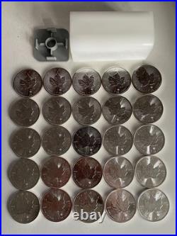 25 X 1oz Canadian Maple Leaf. 9999 Silver Bullion Coin 2016 BU 1 oz Canada Tube