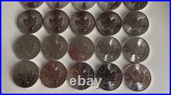 25 X 1oz Canadian Maple Leaf. 9999 Silver Bullion Coin 2016 BU 1 oz Canada Tube
