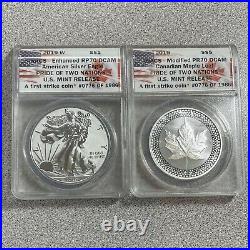 2pc Set Pride of Two Nations 2019 American Silver Eagle & Canadian Maple Leaf