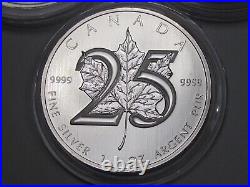 3 BU 2013 CANADA 25th Anniversary 1oz. 9999 Silver $5 Maple Leaves. In Capsules