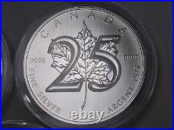 3 BU 2013 CANADA 25th Anniversary 1oz. 9999 Silver Maple Leaves. In Capsules