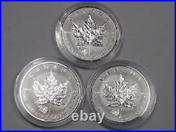 3 Silver 2016 Reverse Proof Maple Leaves GRIZZLY Privy. 9999 Fine CANADA. #31