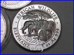 3 Silver Coins 1oz. 999 each 2015 Noah's Ark, 12 Maple Leaf, 13 Somalia Elephant
