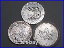 3 Silver Coins 1oz. 999 each 2016 Somalia Elephant, 16 Britannia, 12 Maple Leaf