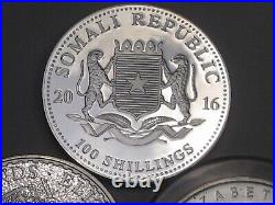 3 Silver Coins 1oz. 999 each 2016 Somalia Elephant, 16 Britannia, 12 Maple Leaf