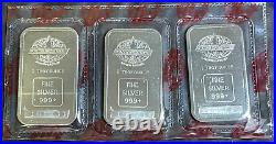 (3) Vintage 1 Oz. 999 Silver Sequential Engelhard Red Seal Maple Leaf Logo Bars