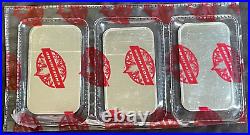 (3) Vintage 1 Oz. 999 Silver Sequential Engelhard Red Seal Maple Leaf Logo Bars