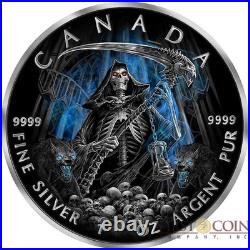 #333 Canada $5 GRIM REAPER ARMAGEDDON Maple Leaf SILVER coin 2016 Ruthenium pl