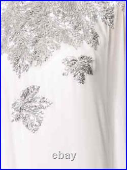 $3890 NEW Oscar de la Renta Maple Leaf Caftan White Silver Cold Shoulder XS S