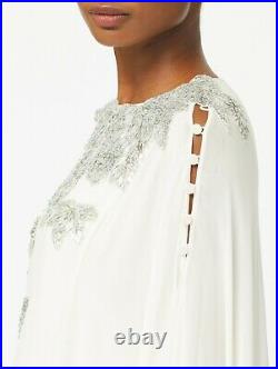 $3890 NEW Oscar de la Renta Maple Leaf Caftan White Silver Cold Shoulder XS S