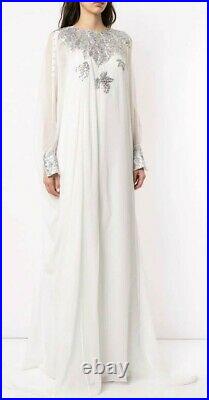 $3890 NEW Oscar de la Renta Maple Leaf Caftan White Silver Cold Shoulder XS S