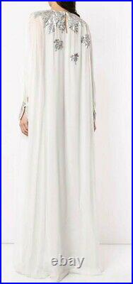 $3890 NEW Oscar de la Renta Maple Leaf Caftan White Silver Cold Shoulder XS S