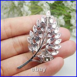 3Ct Round Cut Lab Created Diamond Maple Leaf Brooch Pin In 14K White Gold Finish
