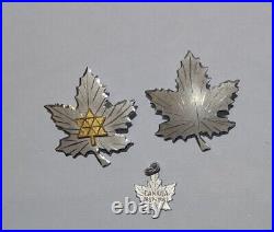 3x Vintage BOND BOYD Canada Sterling Silver Maple Leaf Designer Brooch