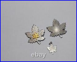 3x Vintage BOND BOYD Canada Sterling Silver Maple Leaf Designer Brooch