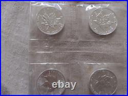 4 x 1990 Canadian Silver Maple Leaf Lot/. 9999 1 OZ FINE SILVER $5 COIN