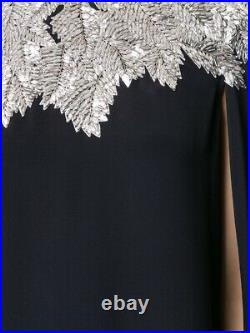 $4290 NEW Oscar de la Renta Silk Maple Leaf Cape Back Caftan Navy Silver XS S