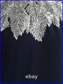 $4290 NEW Oscar de la Renta Silk Maple Leaf Cape Back Caftan Navy Silver XS S