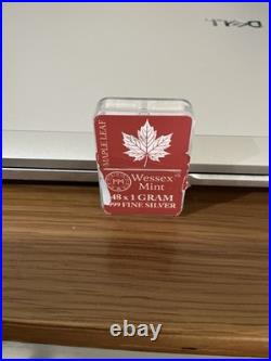 48 x 1g silver Wessex Mint Maple Leaf Silver Bars Set in Case Total 48g