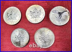 (5) 1 Oz. 9999 Silver? Toned Argent Pur Canada Maple Leaf Consecutive Yr Coins