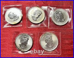 (5) 1 Oz. 9999 Silver? Toned Argent Pur Canada Maple Leaf Consecutive Yr Coins