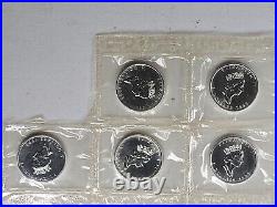 (5) 1999 CANADA. 9999 1 OZ SILVER MAPLE LEAF COINS-SEALED IN VINYL PACK (5ozt)