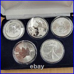 5 Silver Coin Set Eagle Panda Krugerrand Maple Leaf Us Canada Africa Australia