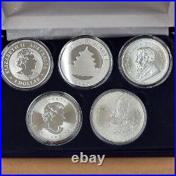 5 Silver Coin Set Eagle Panda Krugerrand Maple Leaf Us Canada Africa Australia