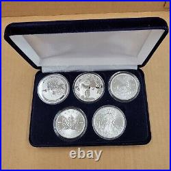 5 Silver Coin Set Eagle Panda Krugerrand Maple Leaf Us Canada Africa Australia