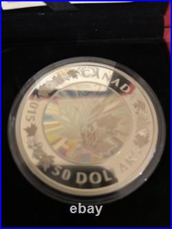 $50 Fine Silver Hologram Coin Lustrous Maple Leaves 2015
