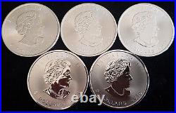 5x 1oz 2015 Silver Maple Bullion Superbly Lustrous, Free Capsules