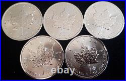 5x 1oz 2015 Silver Maple Bullion Superbly Lustrous, Free Capsules