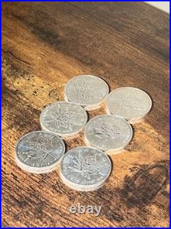 6 x 2012 1oz Silver Canadian Maple Lead Coins. 9999 Pure Bullion Job Lot Chards