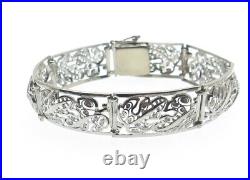 925 Sterling Silver Antique Germany Maple Leaf Panel Link Bracelet 7.25